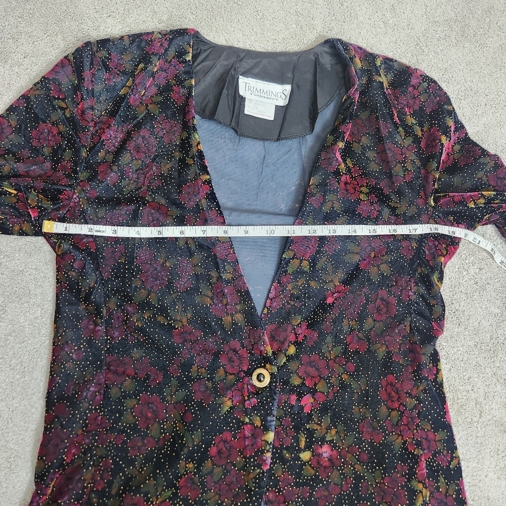 VTG Velvet Statement Jacket Floral Sparkle Black Size M - Picture 8 of 13